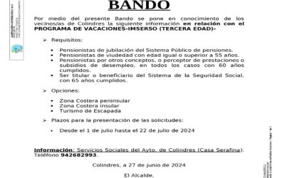 BANDO – PROGRAMA DE VACACIONES-IMSERSO (TERCERA EDAD)